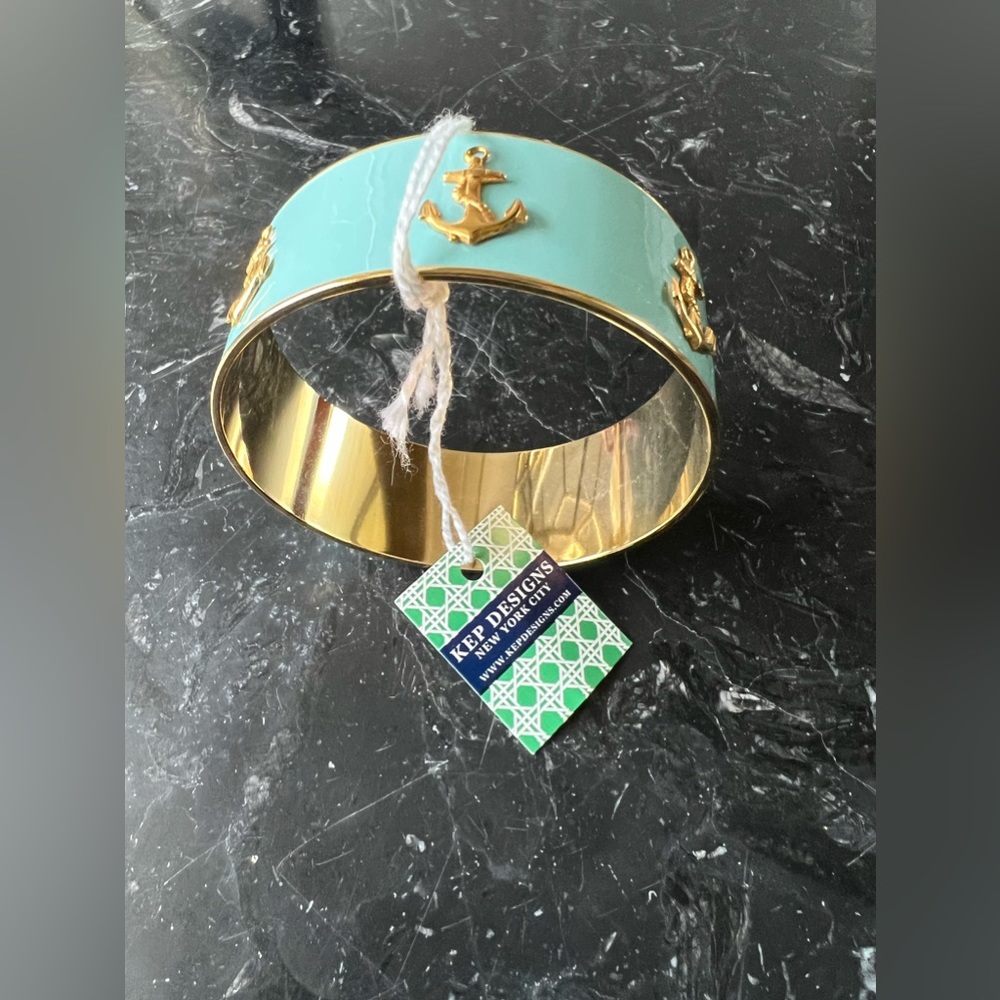 KEP Designs ~ NY : turquoise enamel~gold plated anchor bangle (1 inch)